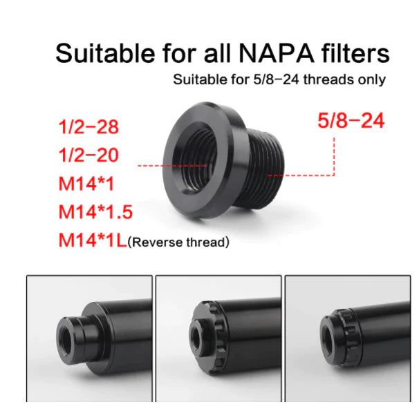 Barrel Thread Adapter for Barrel, 5/8 "x 24 to 1 / 2-28 to M14x1 to M14x1.5 NAPA, 1 pc